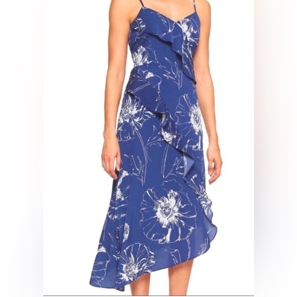 Banana Republic—8P, Blue/White Floral Asymmetrical Dress, Adj. Straps, Side Zip